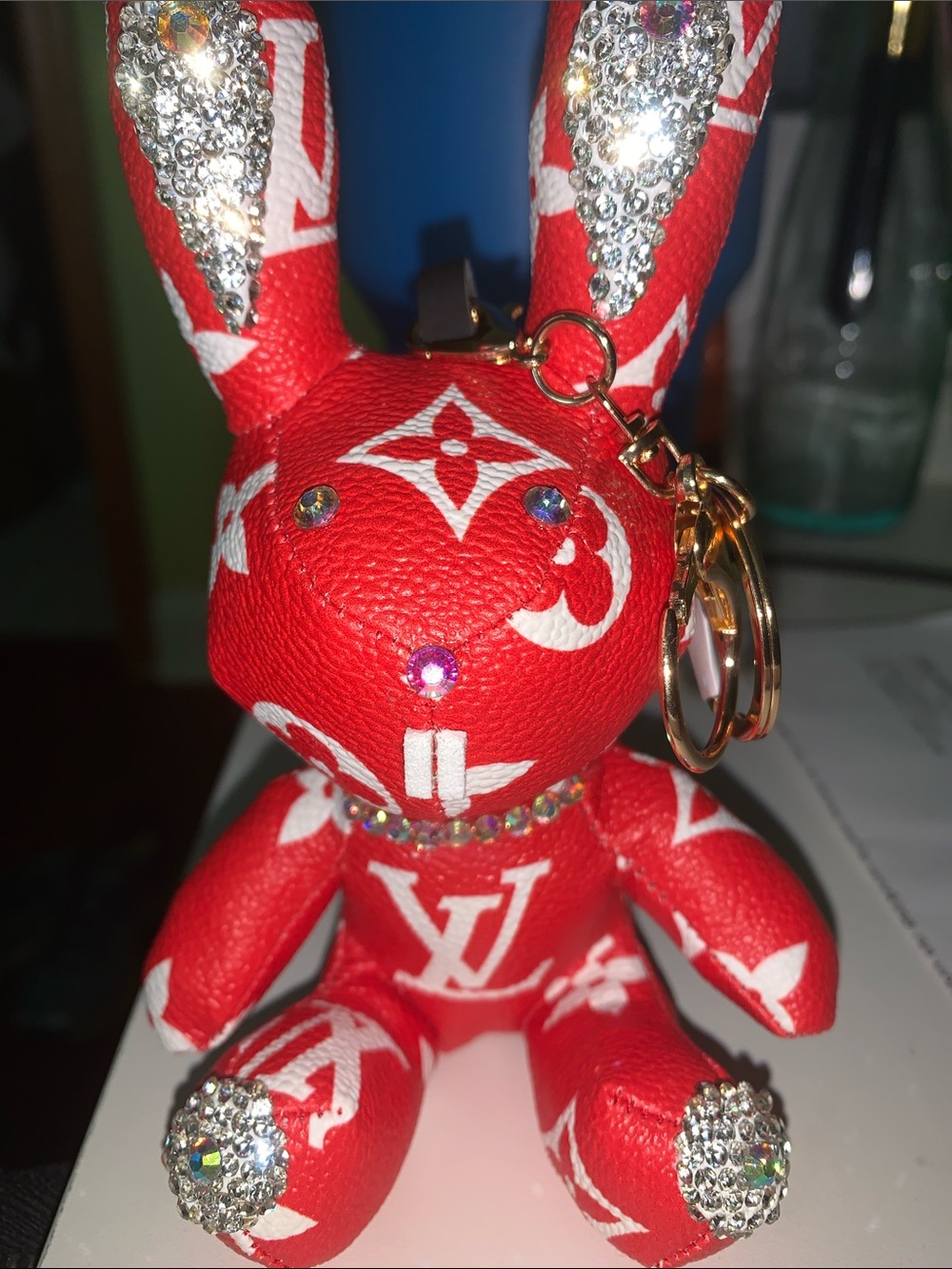 Crystal Monogram Bunny purse/bag Charm keychain - Picture 3 of 5